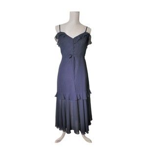 Betsy & Adam tiered chiffon navy blue sleeveless strap ruffled size 6